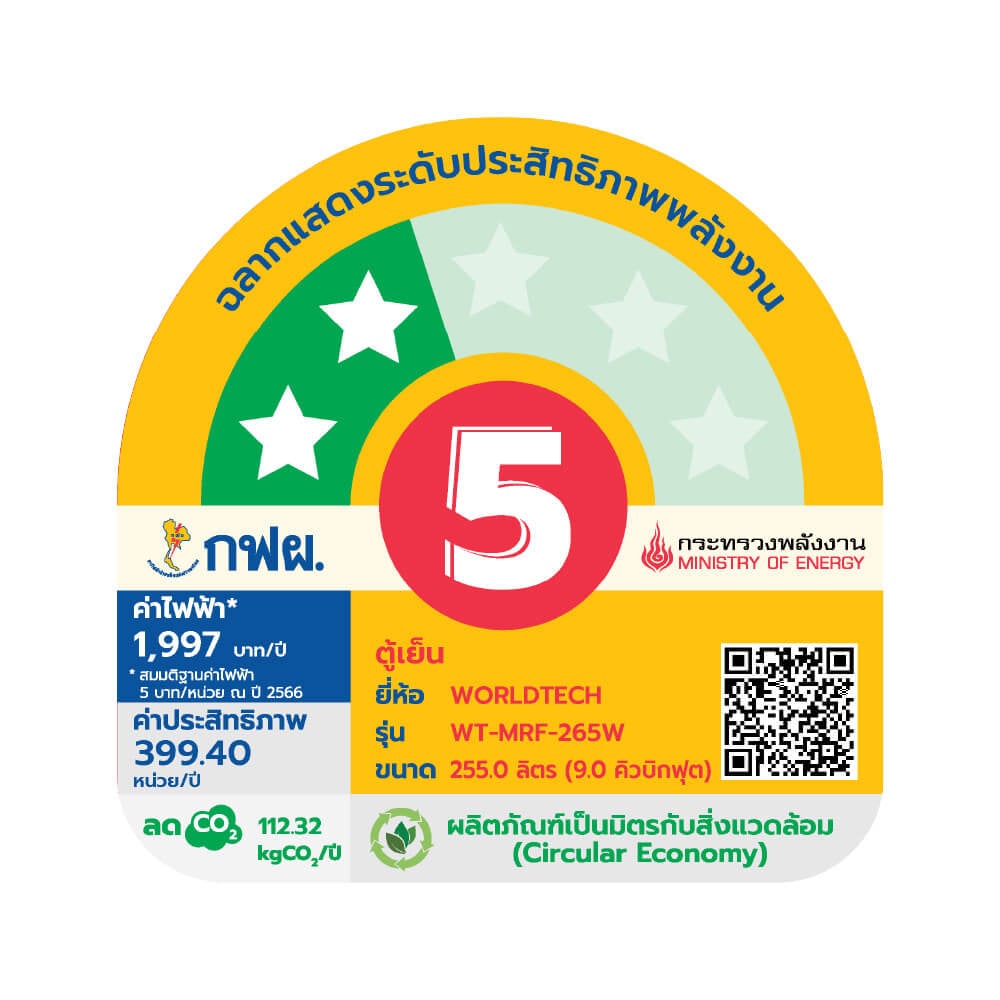 ตู้เย็น 2 ประตู WORLDTECH รุ่น WT-MRF-265W_SIL ขนาด 9 คิว ความจุ 255 ลิตร สีเงิน_8